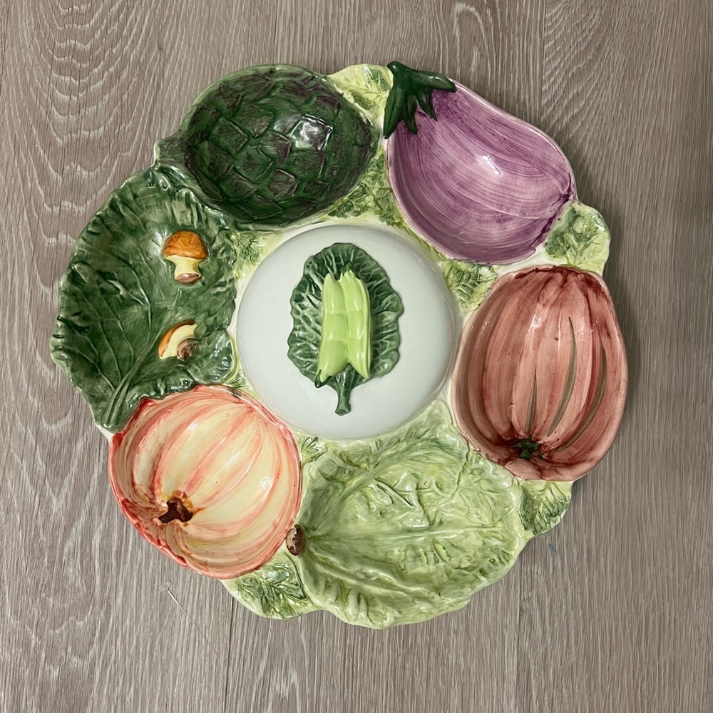 Majolica Casafina Vegetable and Covered Dip Tray, Vintage EUC